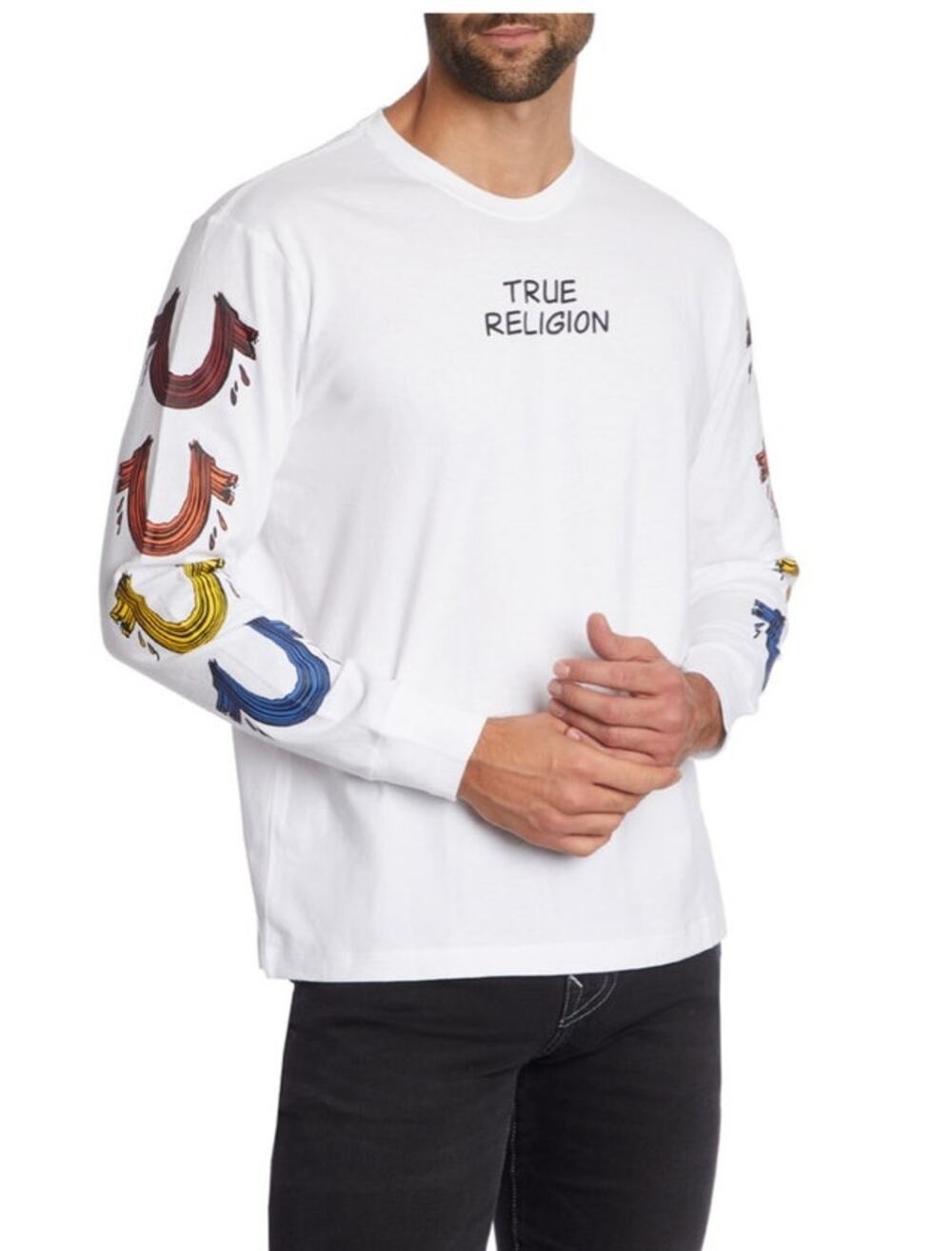 True Religion White Horseshoe Logo Y2K Long Sleeve Graphic Tee Small
